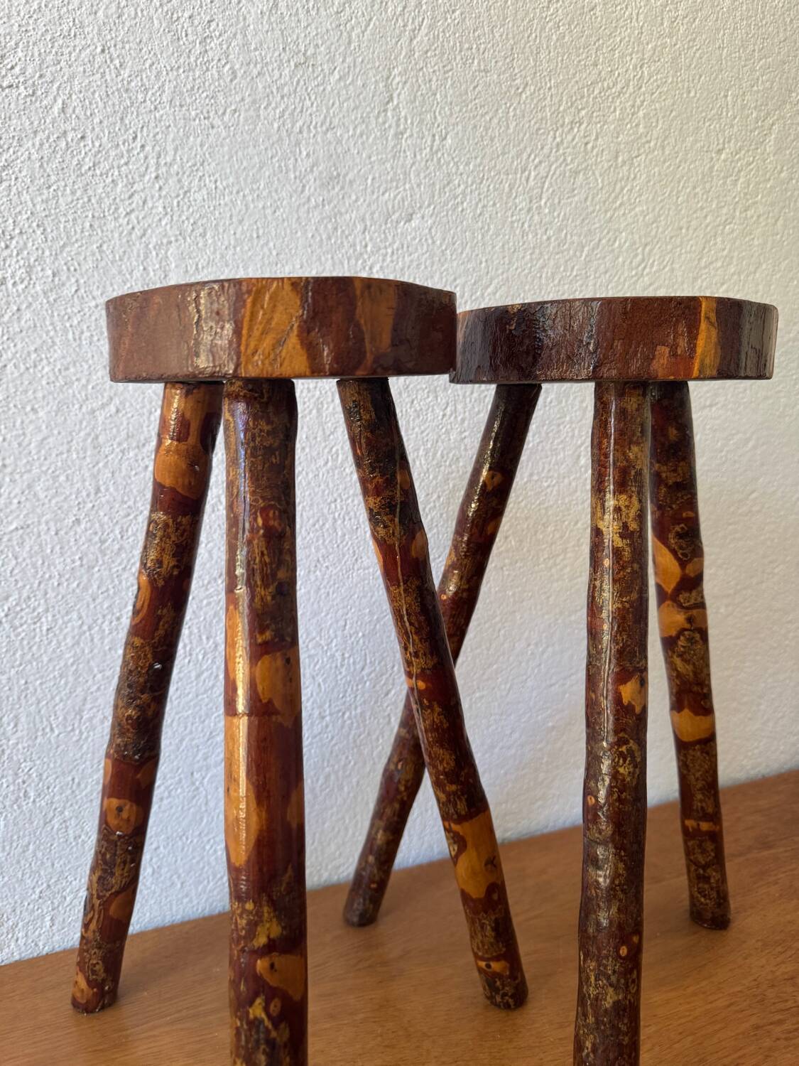 Brutalist wooden stools from the 60s