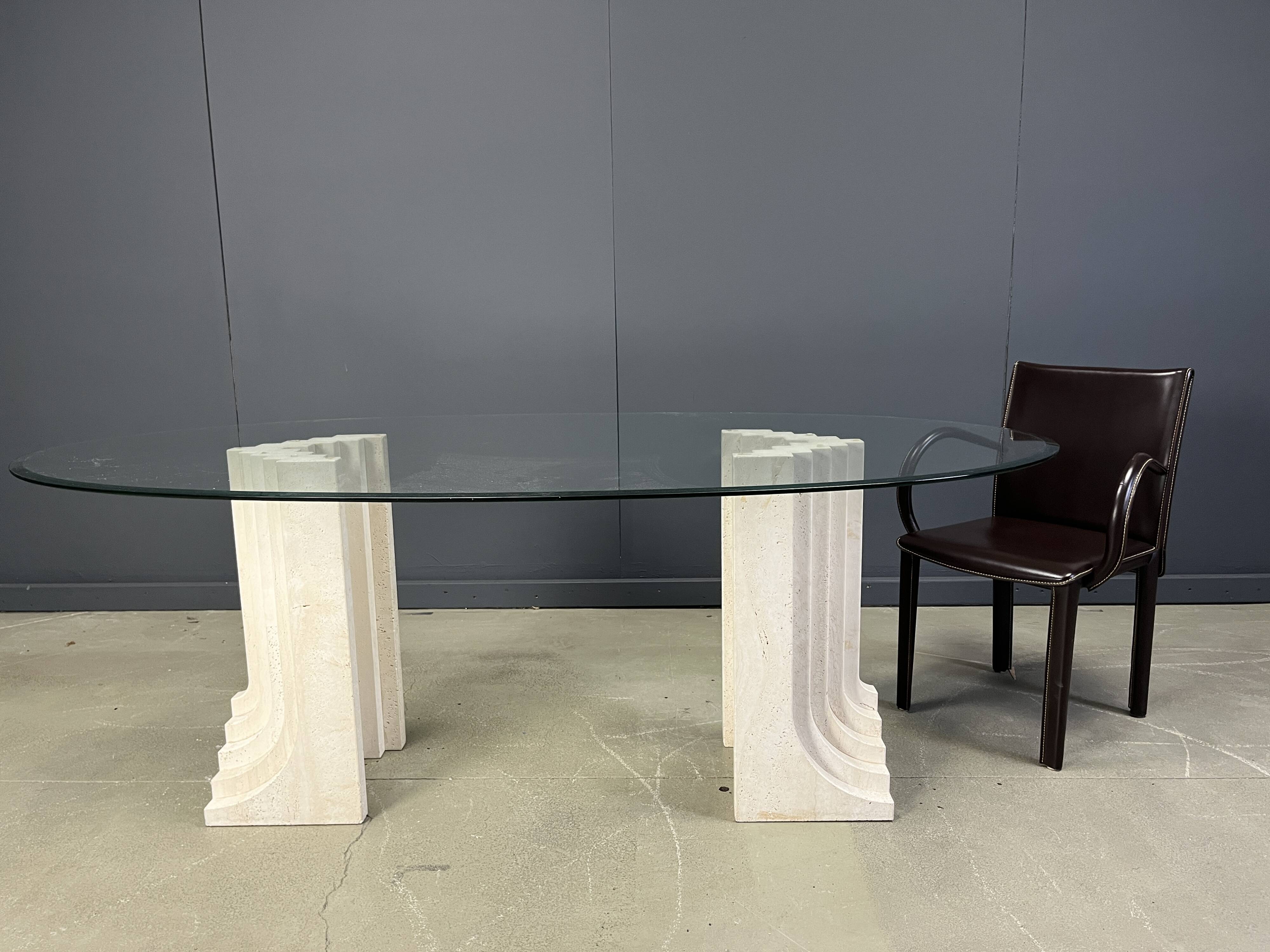 Vintage travertine Carlo Scarpa style dining table, 1970s