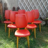 Set of 6 chairs in wood covered with red skai