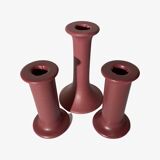 Handmade Vintage Candlestick Holders - Set of 3 Ceramic Candle Holders Colored Pink Design by ODENSE