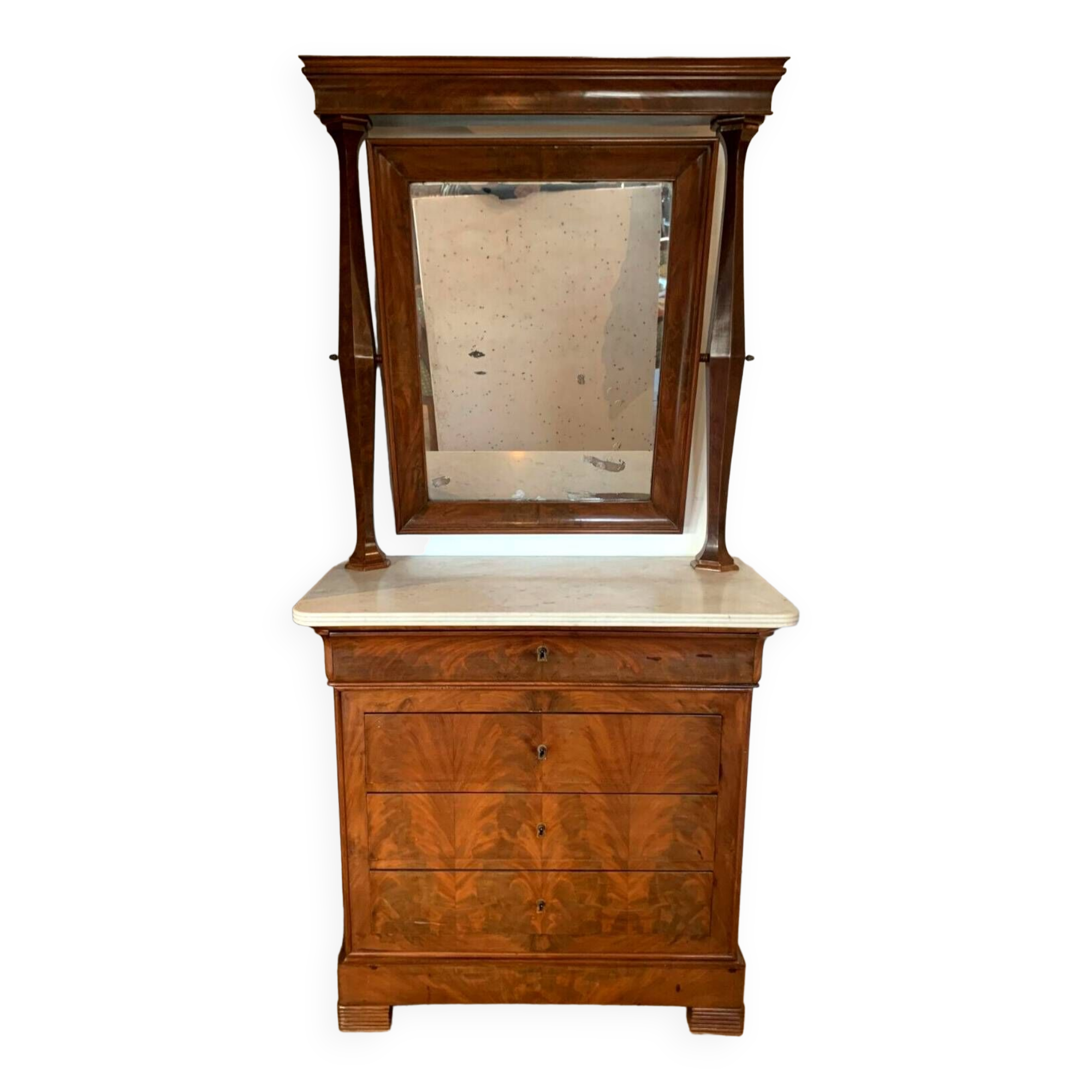 Louis Philippe dressing table chest of drawers in mahogany and 19th century veneer