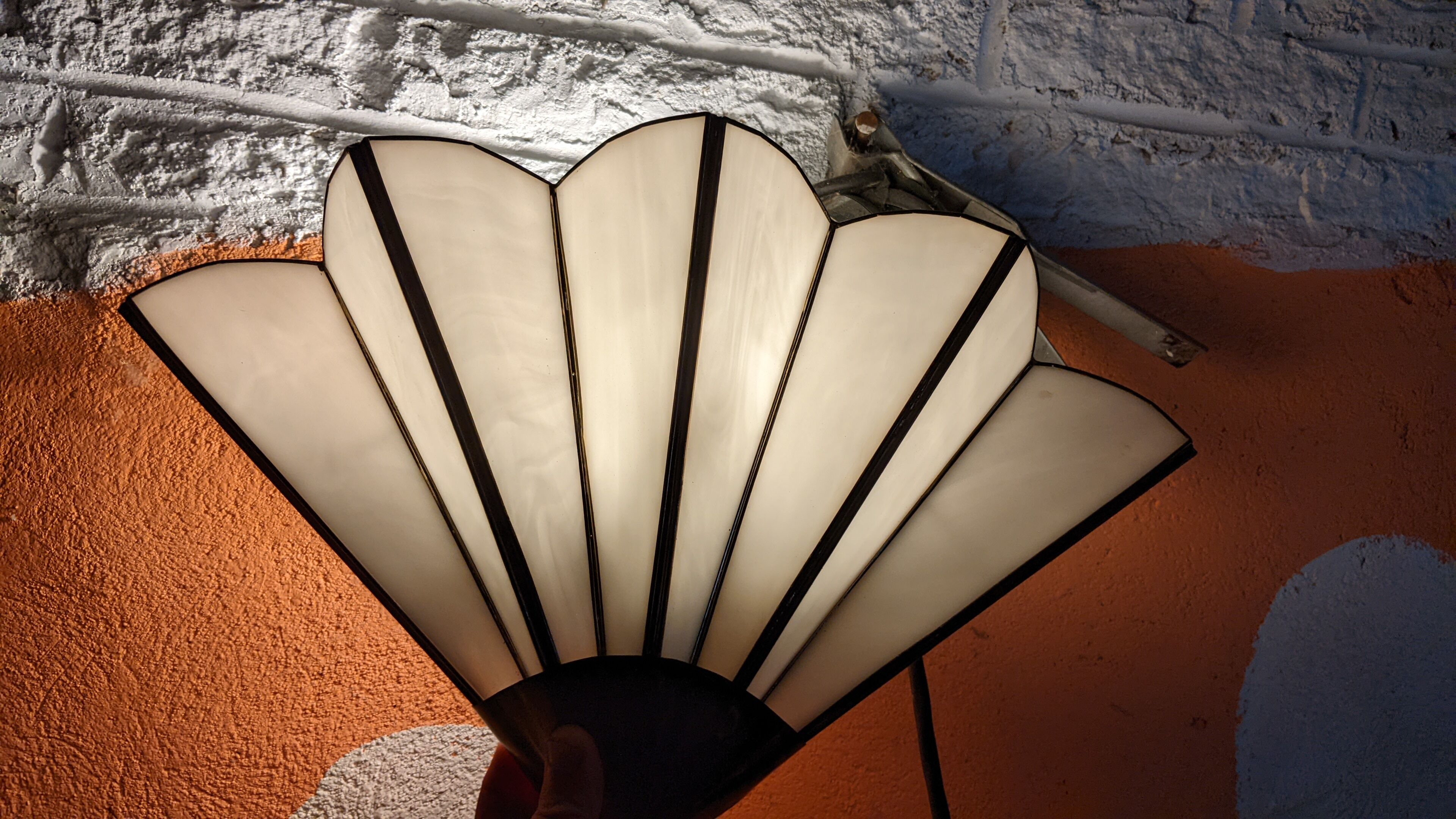 Pair of mother-of-pearl and brass fan wall lamps