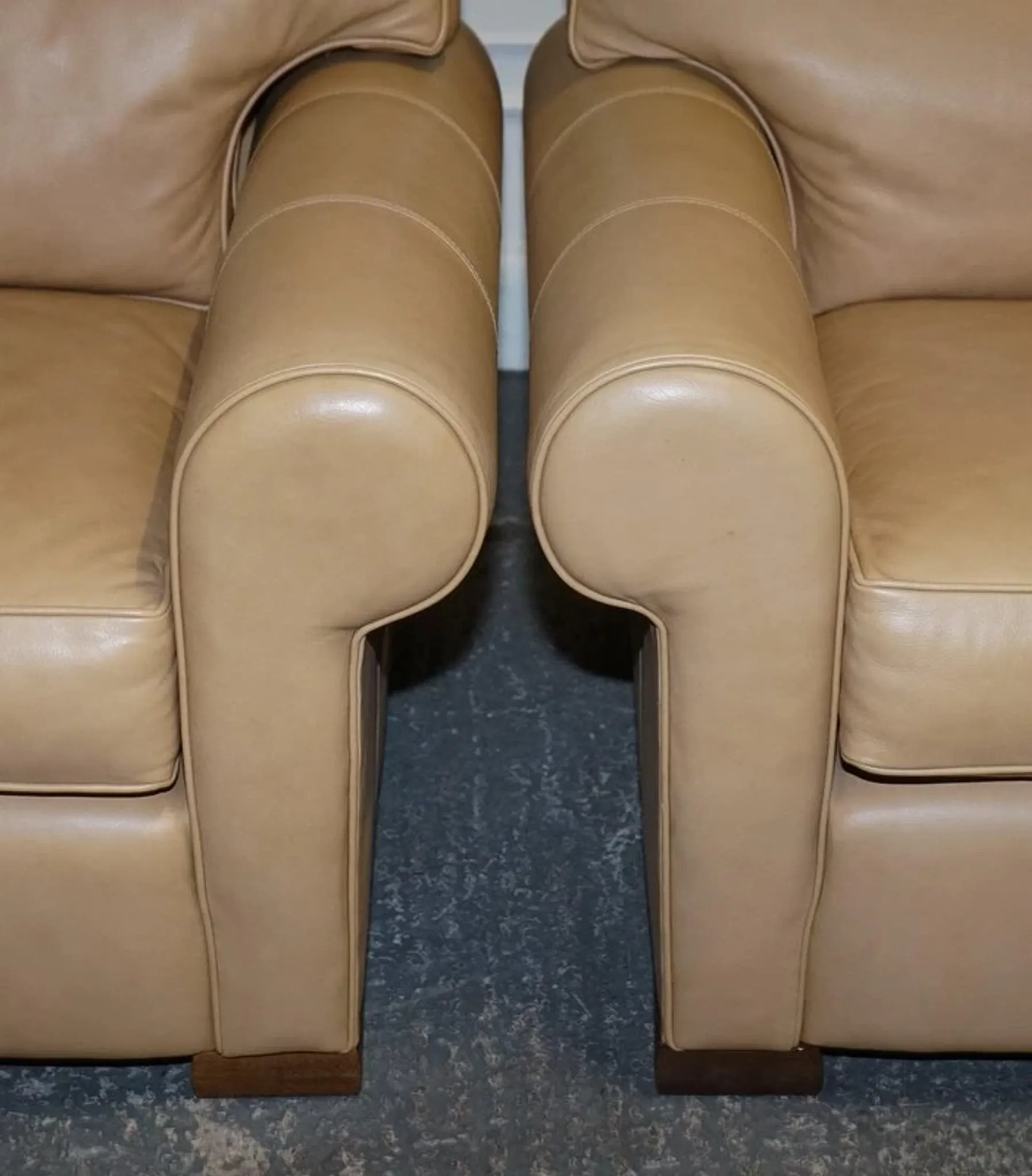 Brown Leather Latte Armchairs by Multi York England, Set of 2