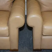 Brown Leather Latte Armchairs by Multi York England, Set of 2