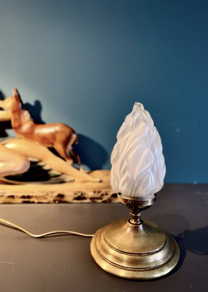 Lampe flamme Art Déco verre dépoli 1920-1930