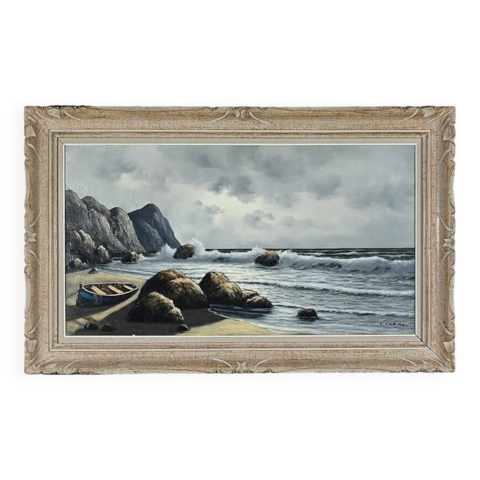 Grande Huile sur Toile Marine signée F. Carbu – XXe
