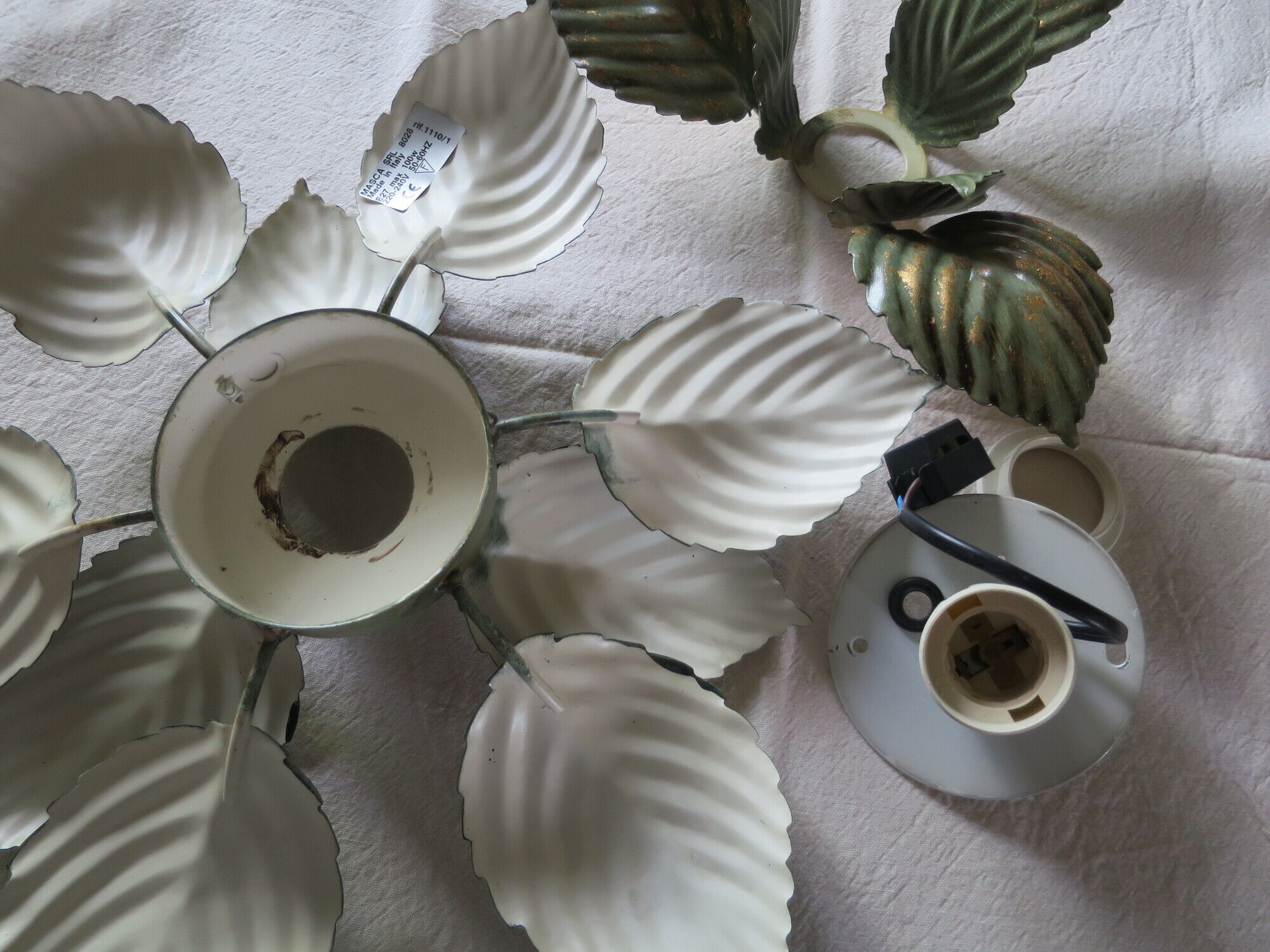 ceiling lamp or wall lamp masca flower leaves metal golden green 40 cm