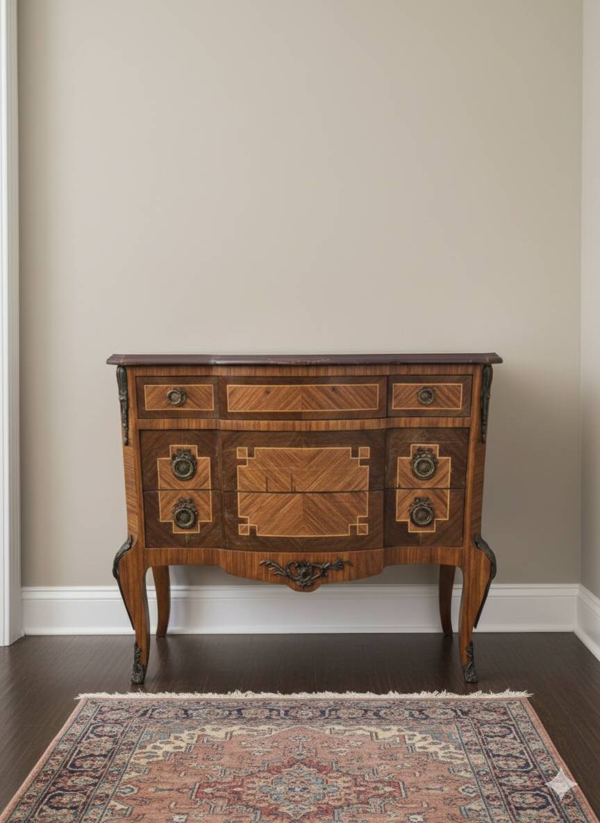 Commode transition in marquetry, Louis XV style, early 20th century.