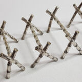 Set of six knife holders in silver metal in imitation of bamboo