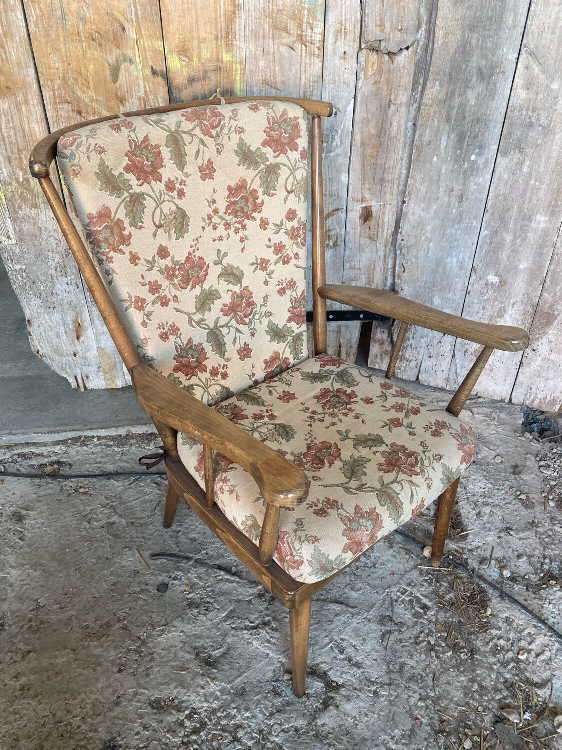 Antique BAUMANN Fan Chair Wood + Vintage Cushions #D877