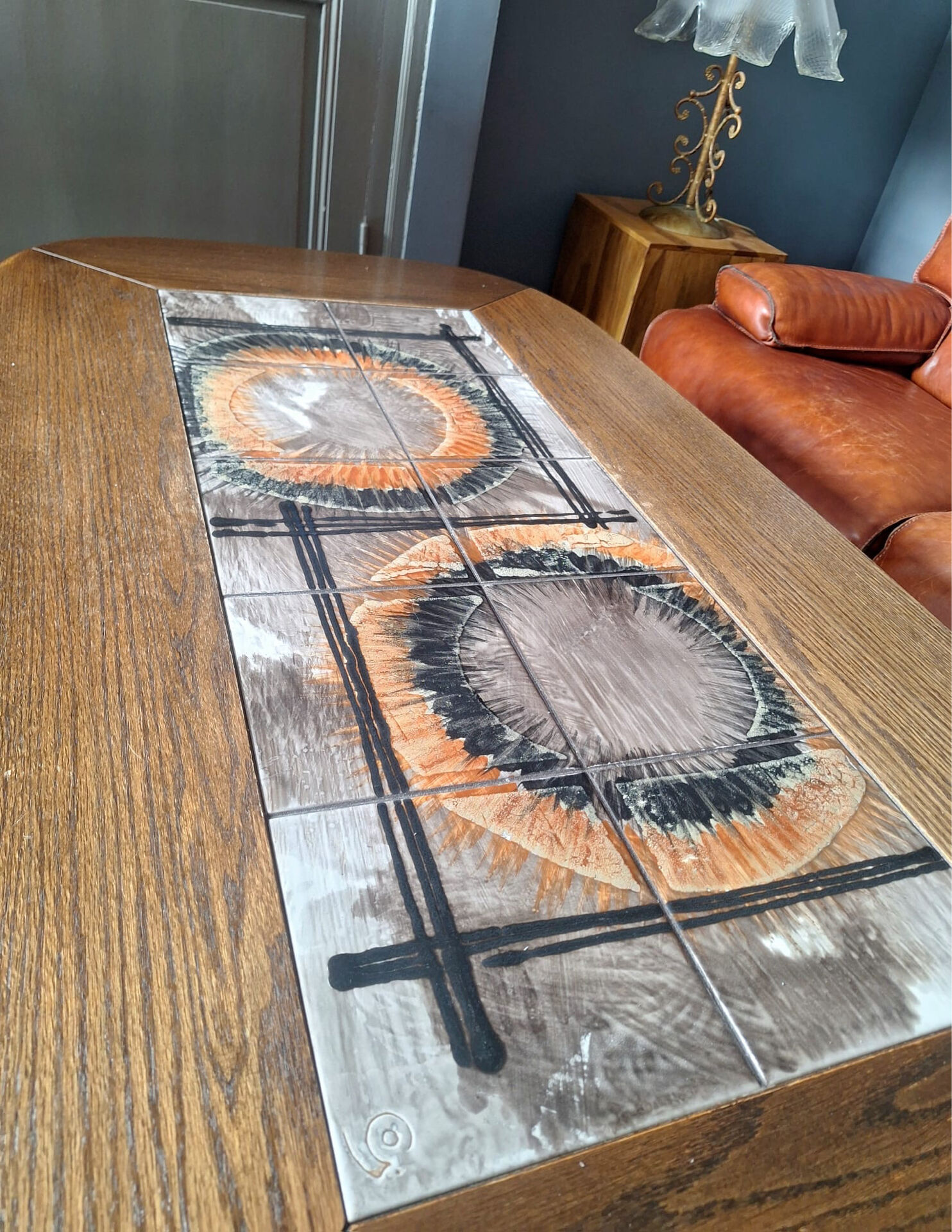 Vintage coffee table Trioh Møbelfabrik Denmark, ceramic by Ox-Art
