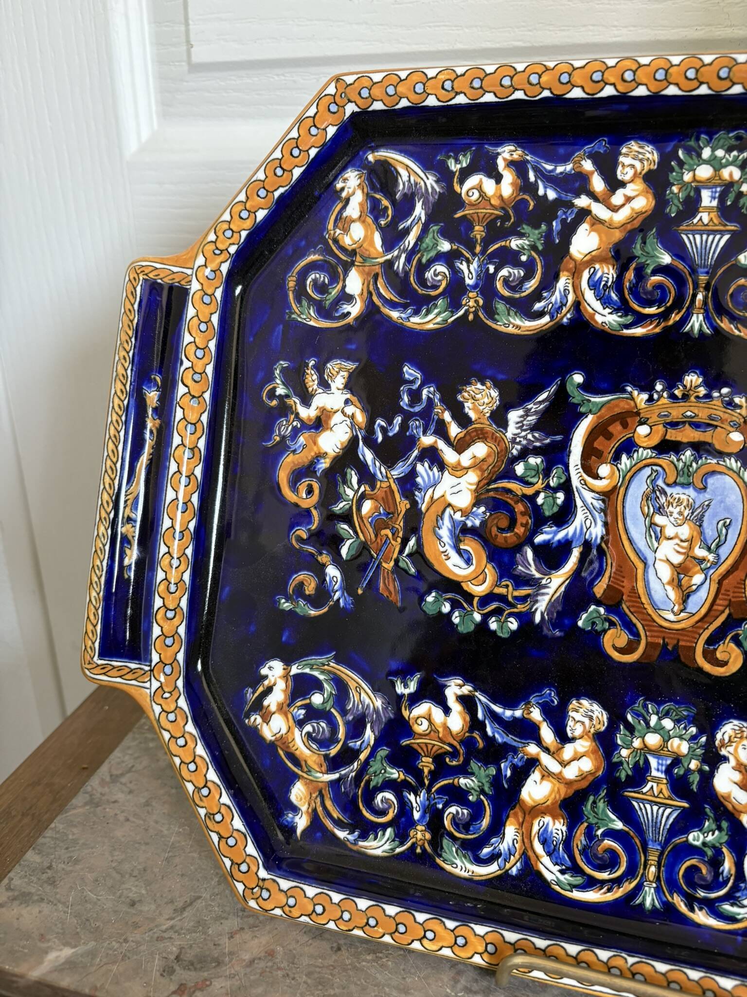 Old Dish Plate Handle Gien Earthenware Ceramic Renaissance Decor