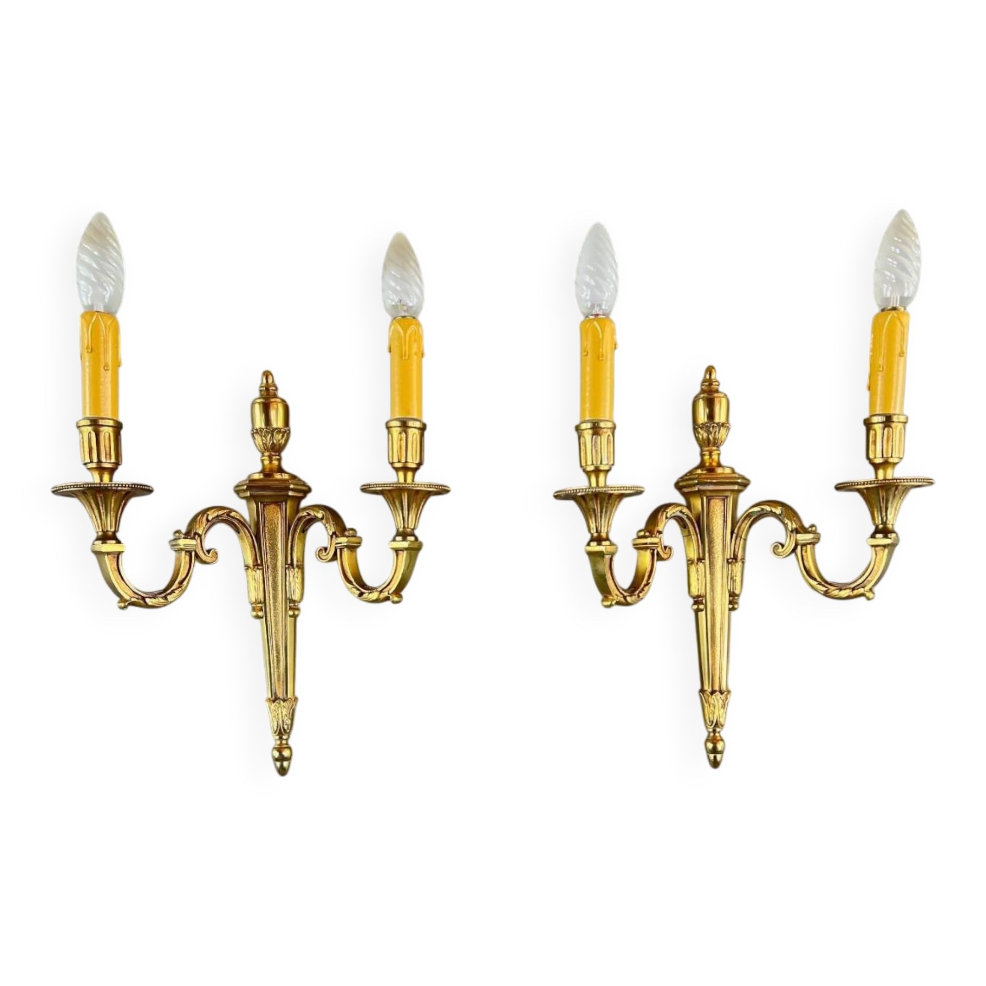 Pair of Gilt Bronze Wall Sconces, Louis XVI Style, 20th Century