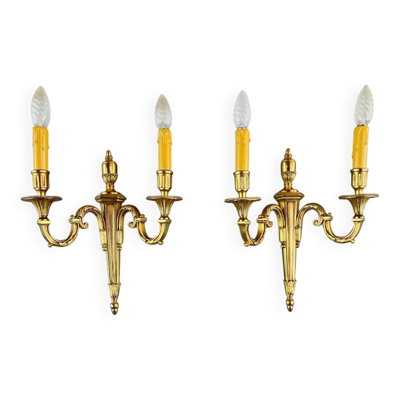 Paire d’Appliques en Bronze Doré, Style Louis XVI, XXe Siècle