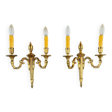 Pair of Gilt Bronze Wall Sconces, Louis XVI Style, 20th Century