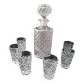Service à porto vintage en verre taille diamant