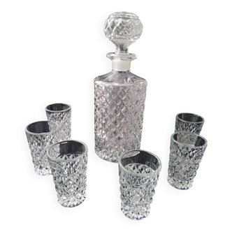 Service à porto vintage en verre taille diamant