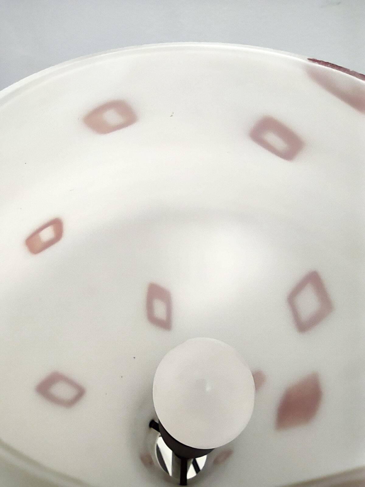 Floor Lamp with Vintage Encased Glass Shade with Red Geometrical Motifs, Italy