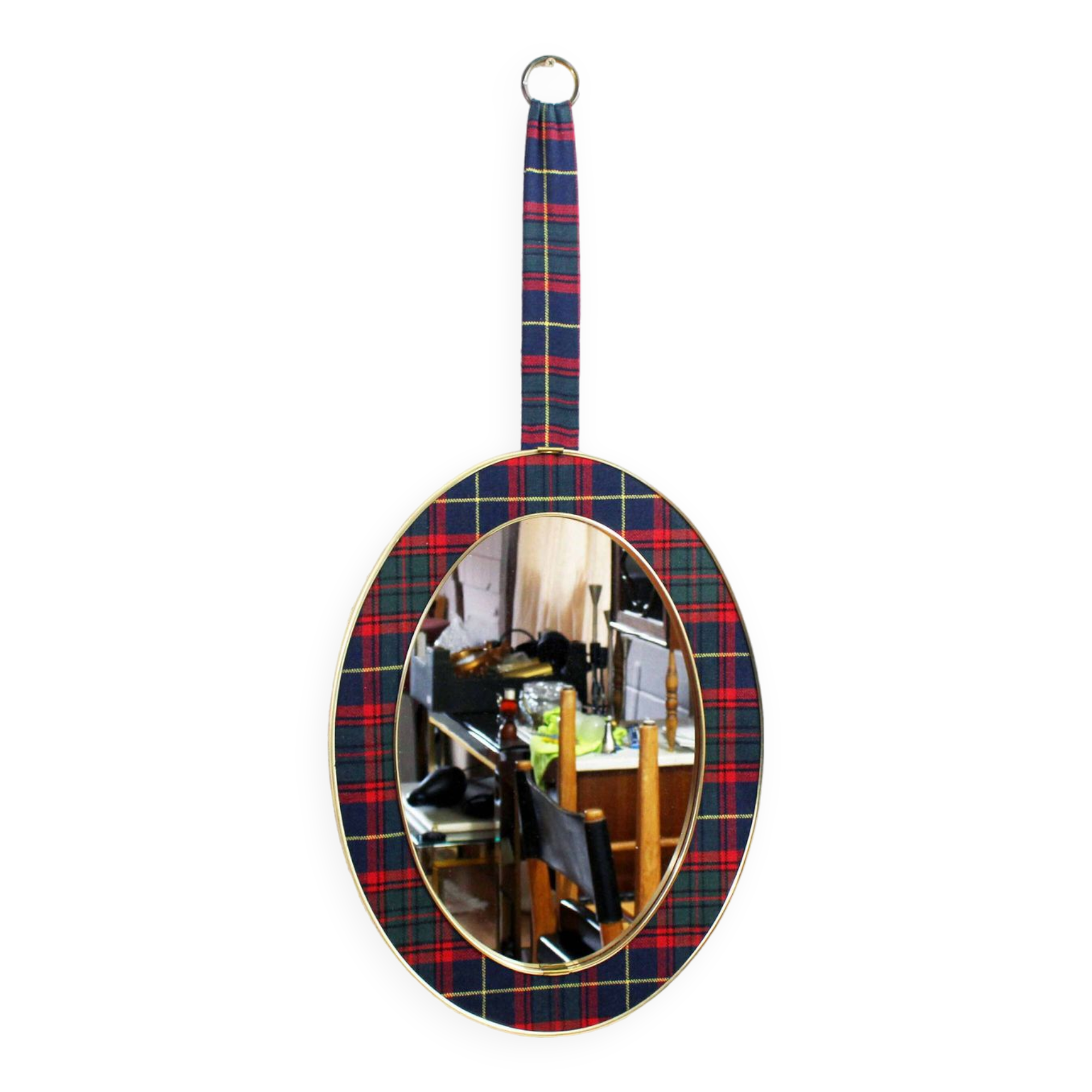 Vintage brass mirror in Scottish fabric