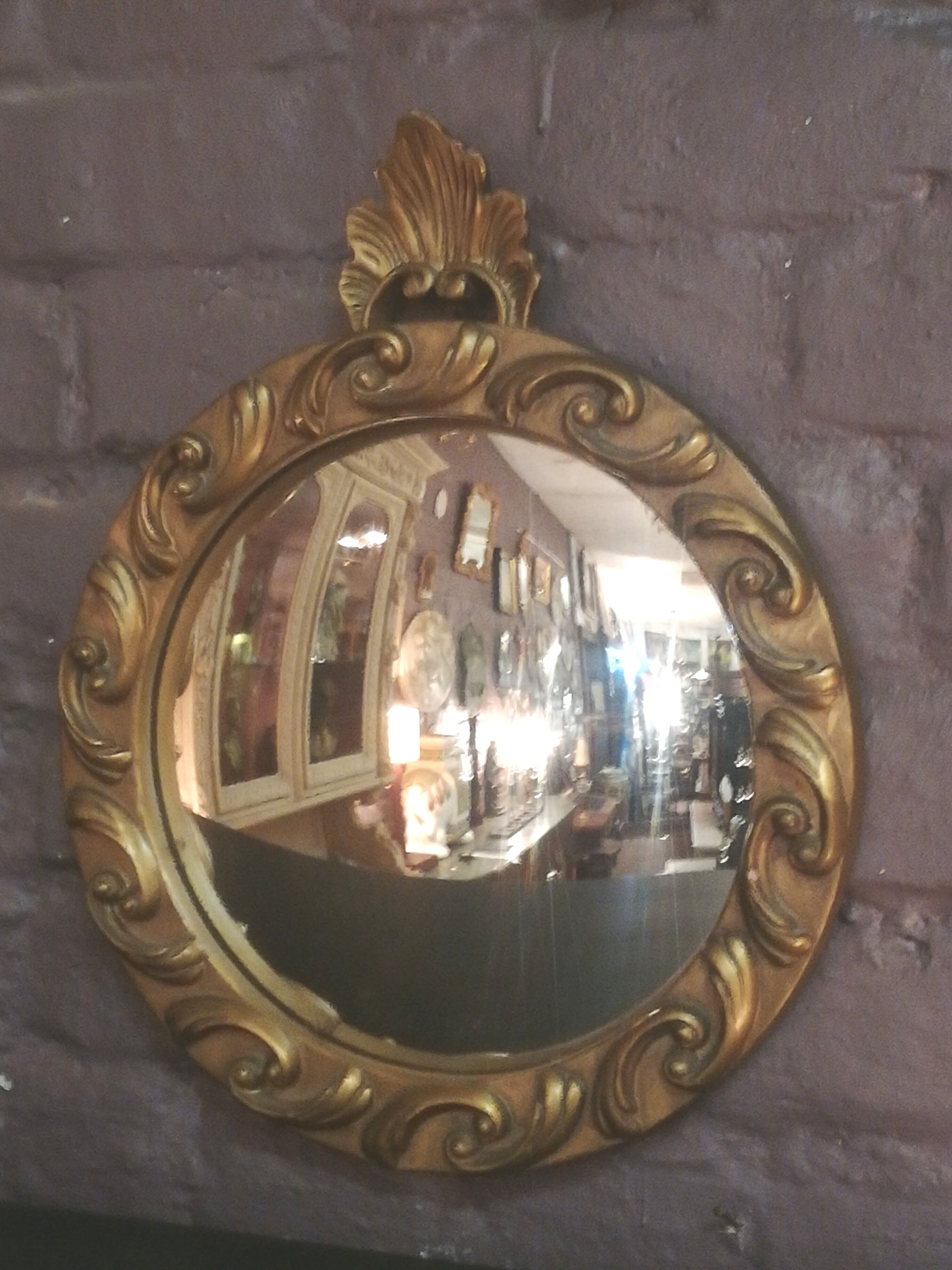 Witch mirror in gilded resin 60s