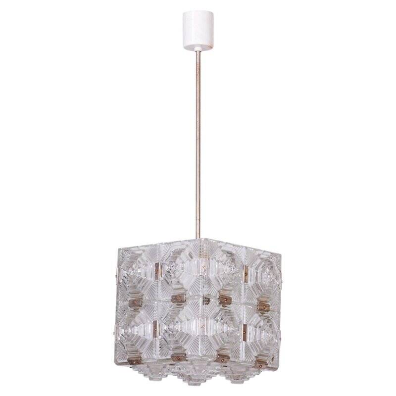 Mid-Century Chandelier in Chrome and Glass from Kamenický Šenov, Czech, 1960s