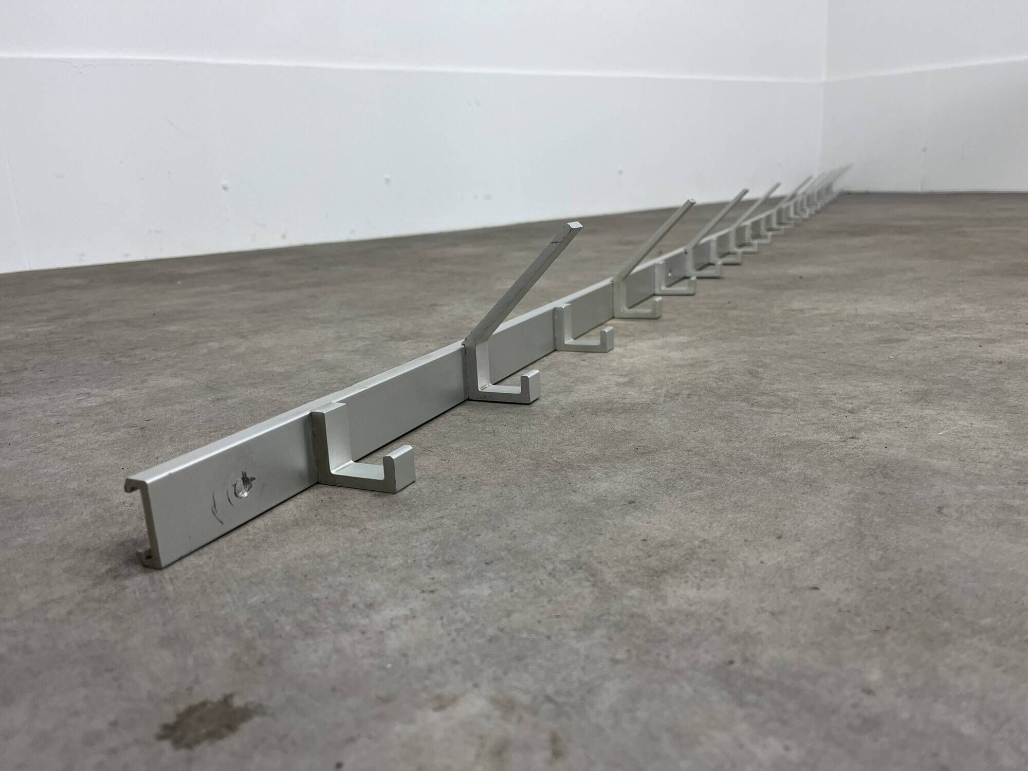 70s design aluminum wall coat rack, 21 hooks