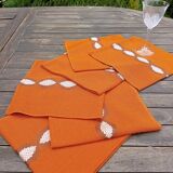 6 serviettes de table orange, seventies