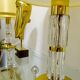 Pair Large Vintage Lamps, Glass & Brass