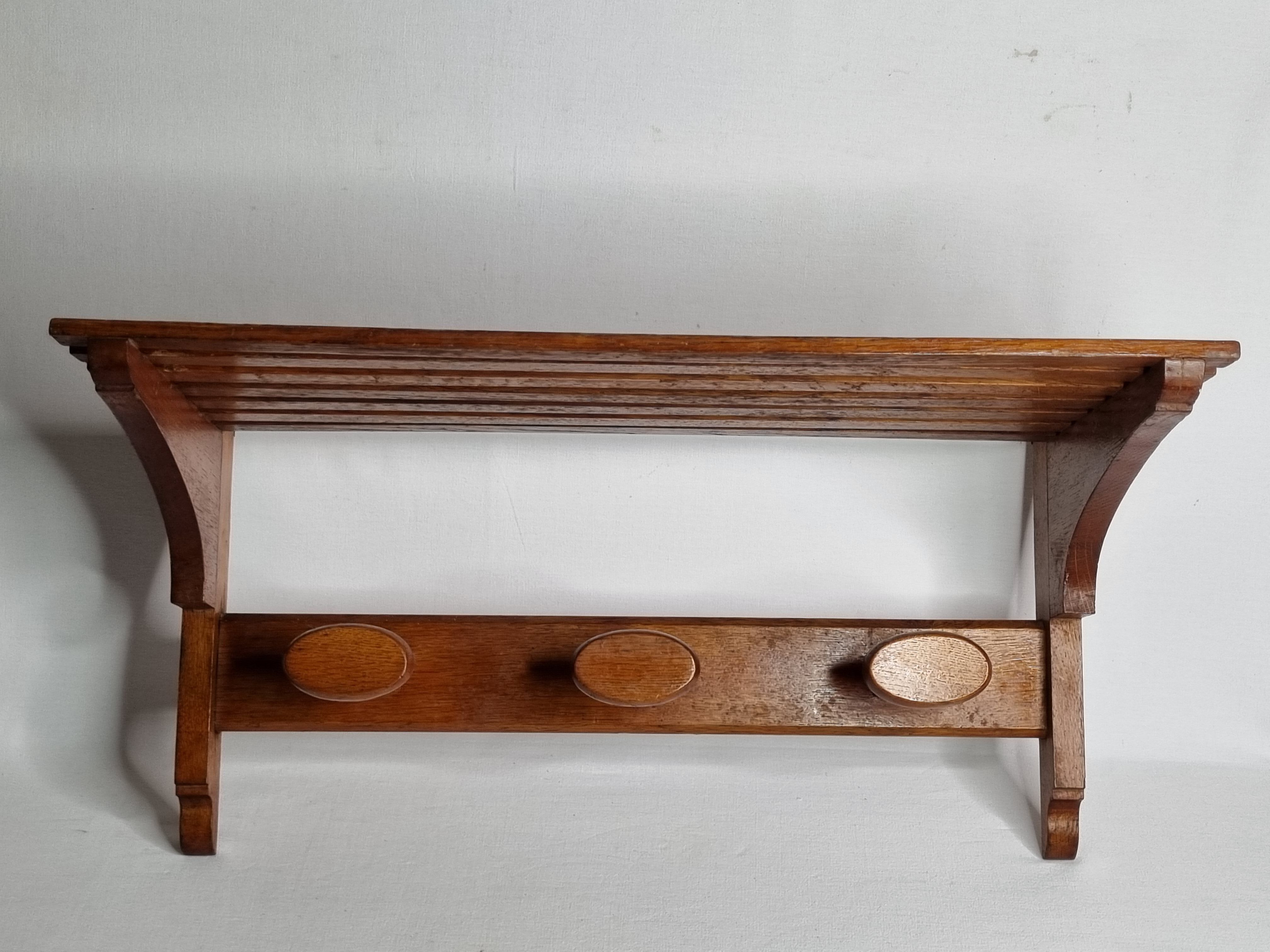 Vintage design wall coat rack, 3 oval hooks, 50s/60s, 62 cm