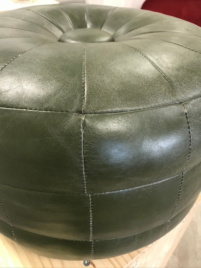 Vintage green leather ottoman 1970