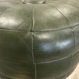 Pouf cuir vert vintage 1970