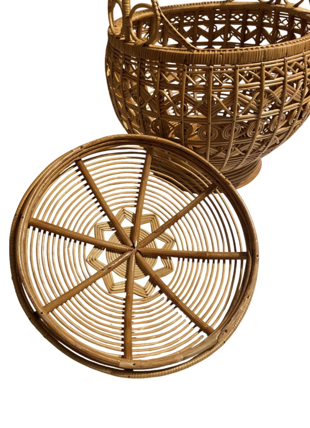 Large vintage woven rattan basket