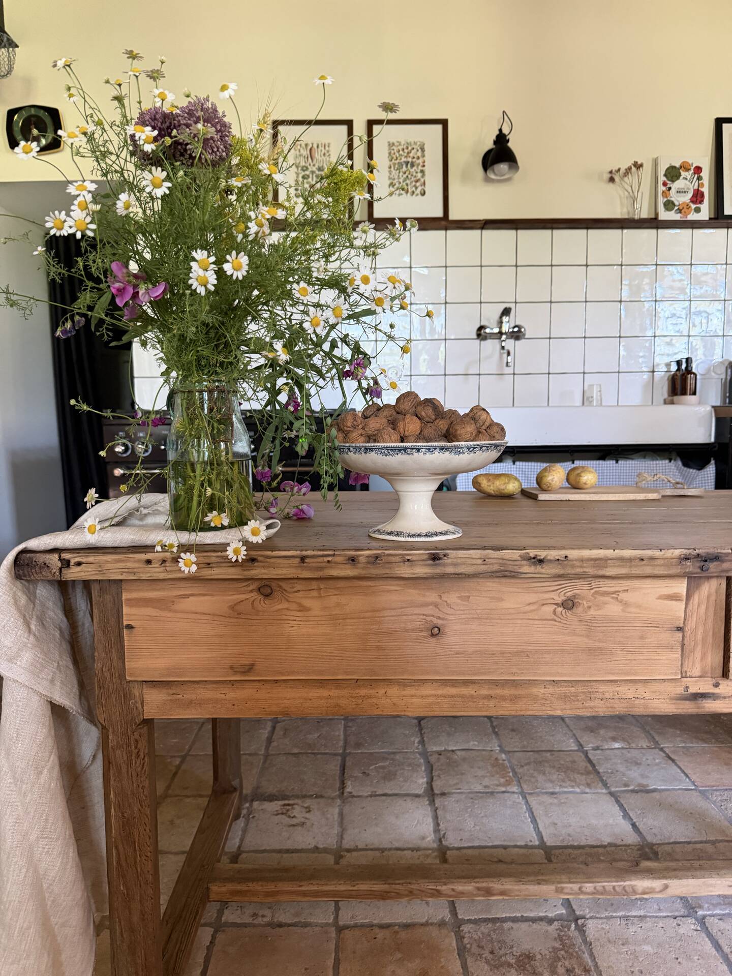 Renovated raw wood farmhouse table