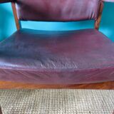 Pair of armchairs in rosewood from Rio and plum leather, Denmark 1960