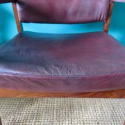 Pair of armchairs in Rio rosewood and plum leather, Denmark 1960