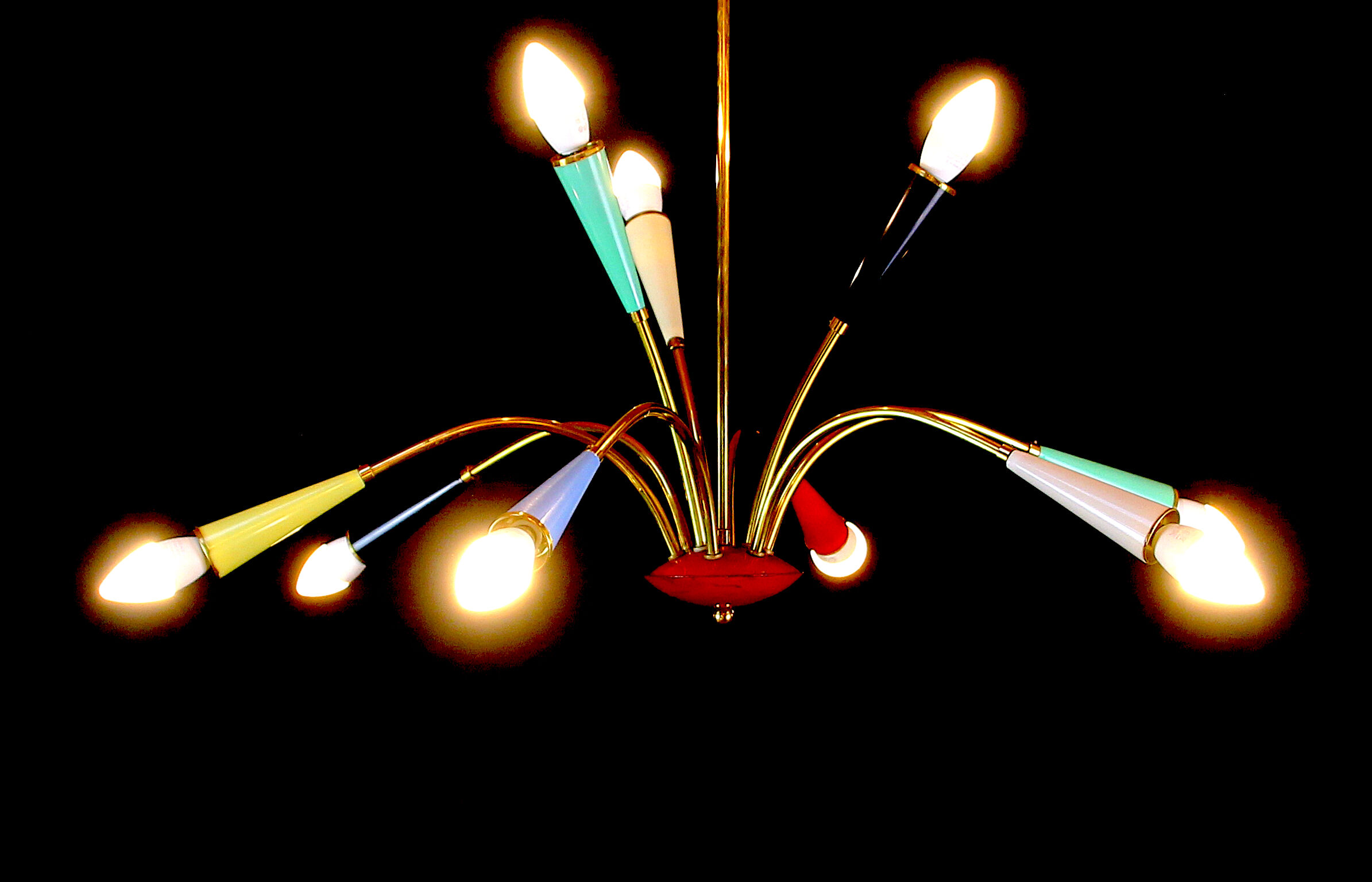 Colorful brass chandelier branch mid-century space age