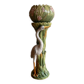 Piédestal en majolique art nouveau italien avec pot de fleurs