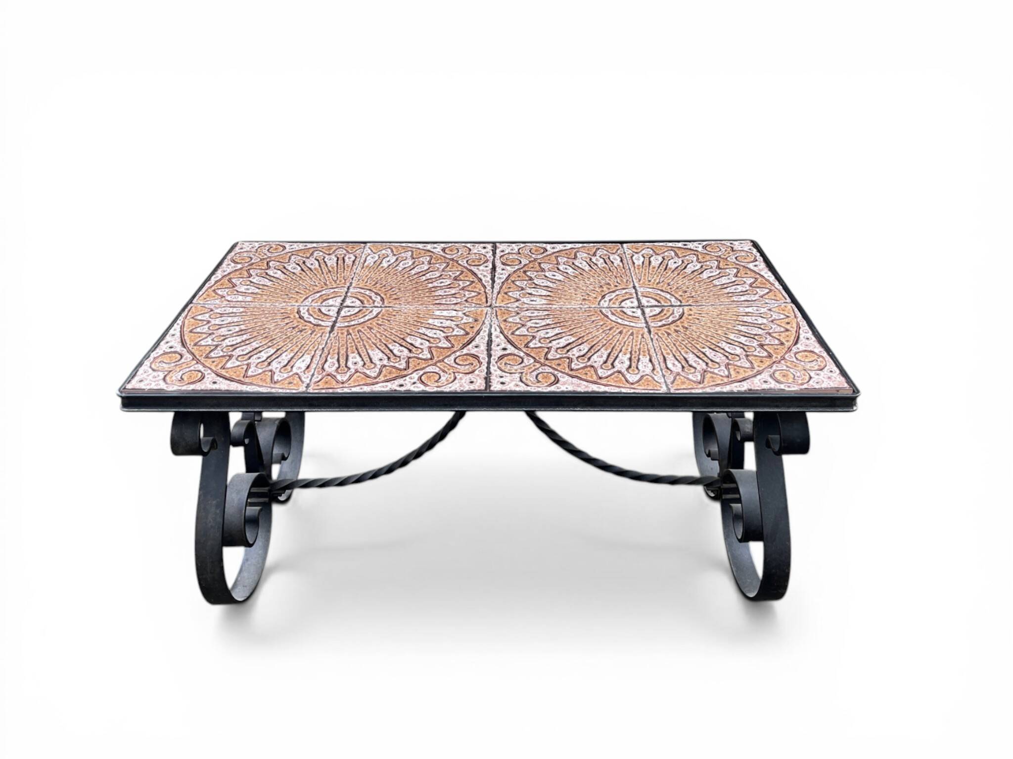 Vintage ceramic and wrought iron coffee table from around 1970.