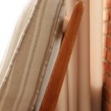 Scandinavian armchair in beige and white striped fabric