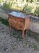 Antique commode in marquetry in the Louis XV style with a marble top.
