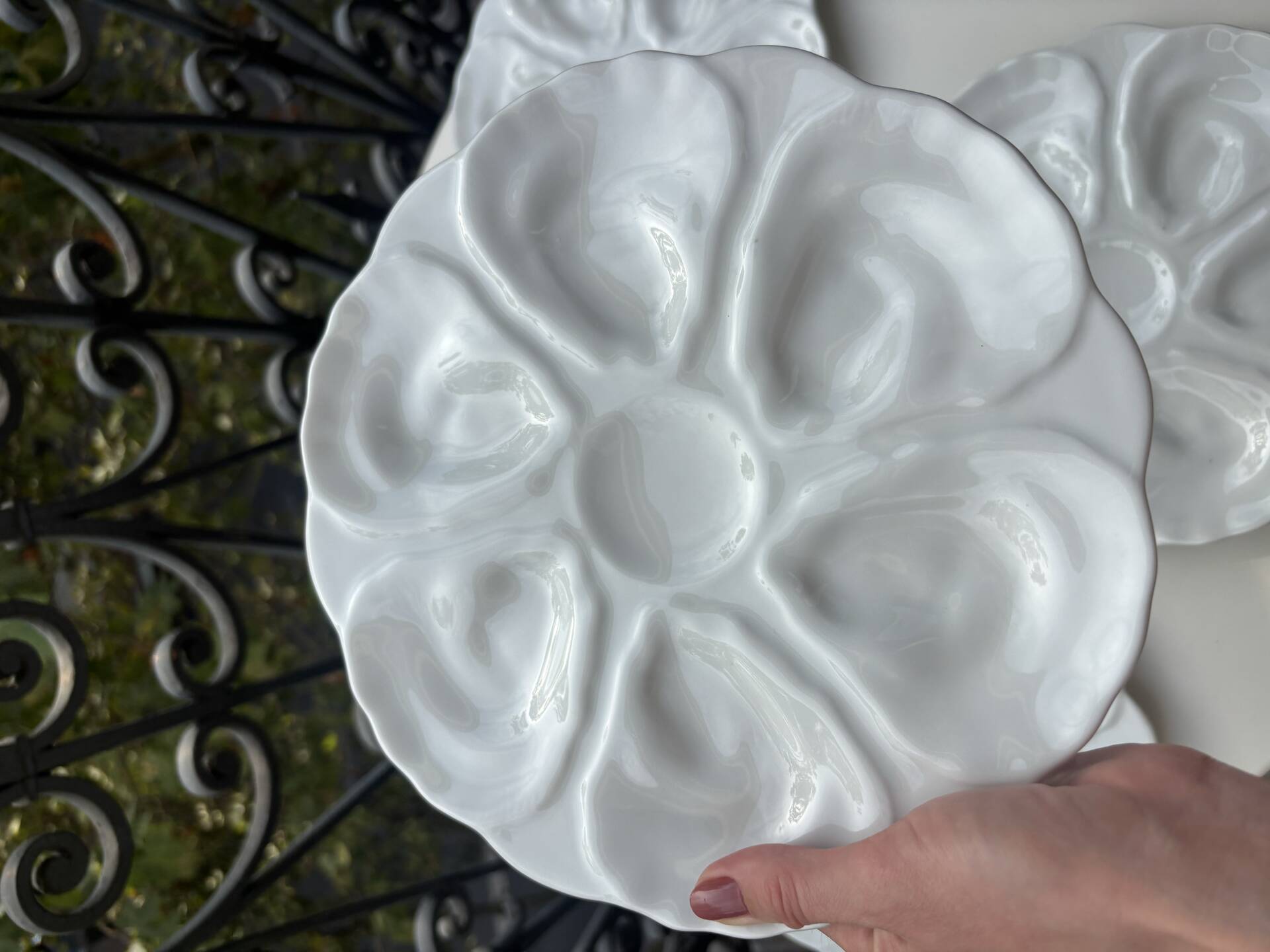 6 assiettes à huîtres majolique