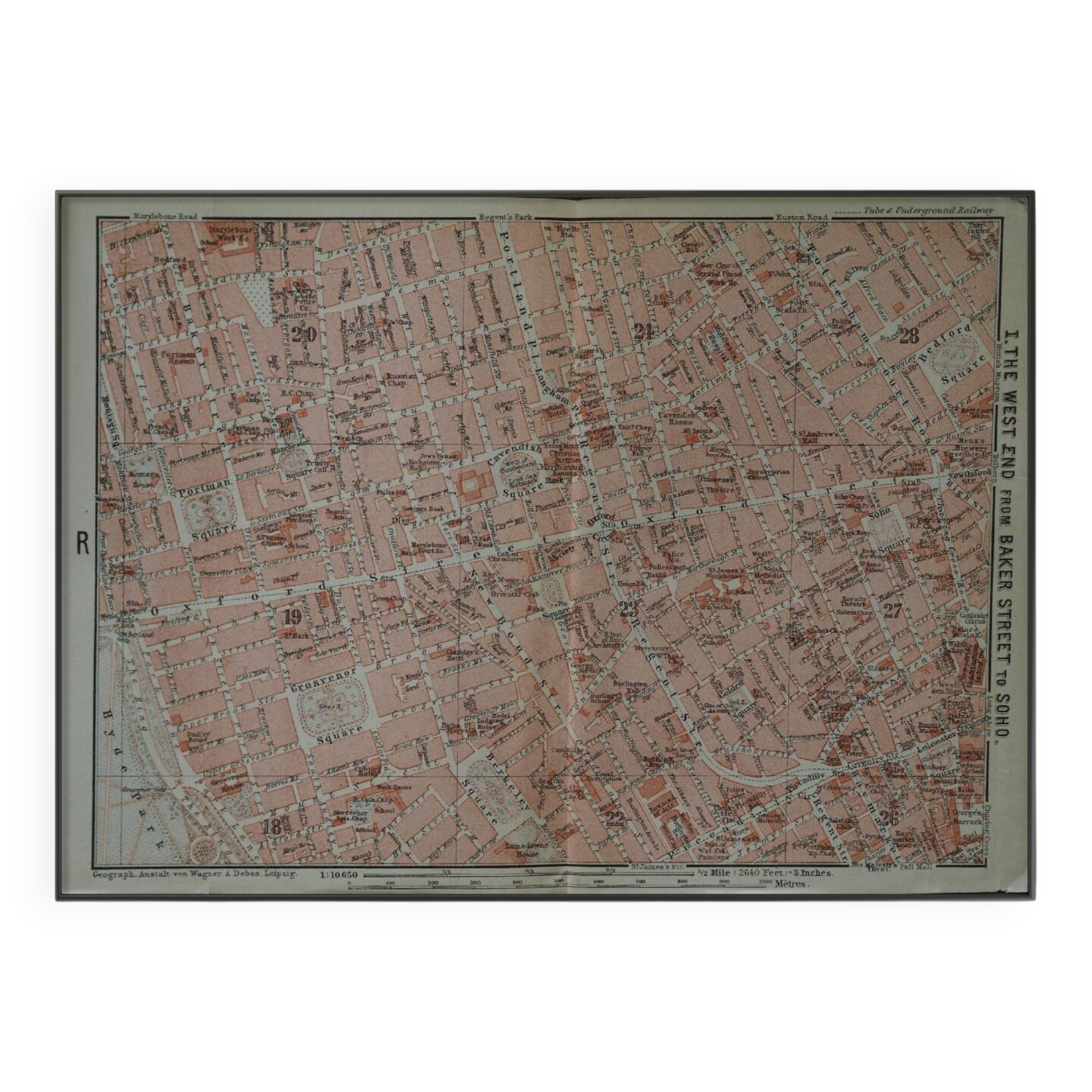 Old map London West End, UK - 1913 | Vintage wall decoration