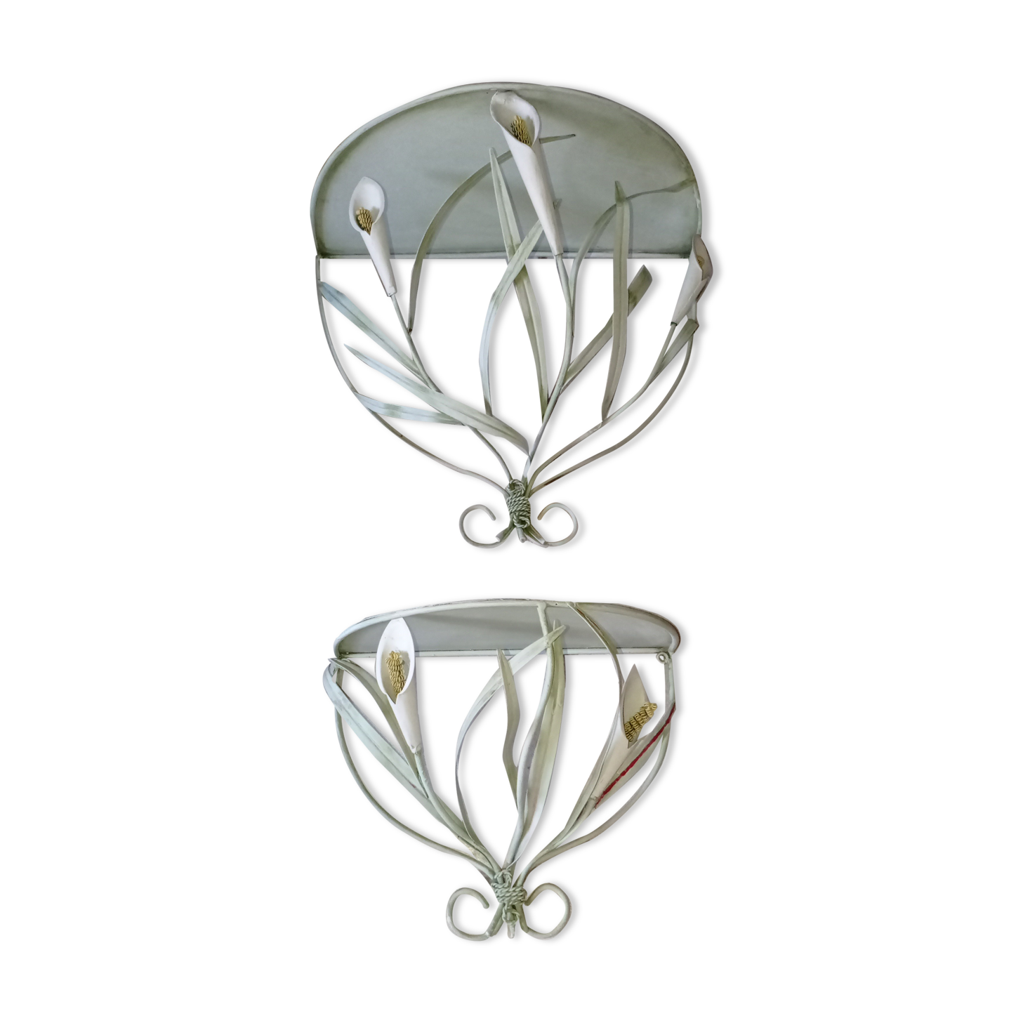 Duo of wrought iron shelves