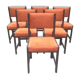 Series of 6 vintage chairs in orange fabric and black lace-up.