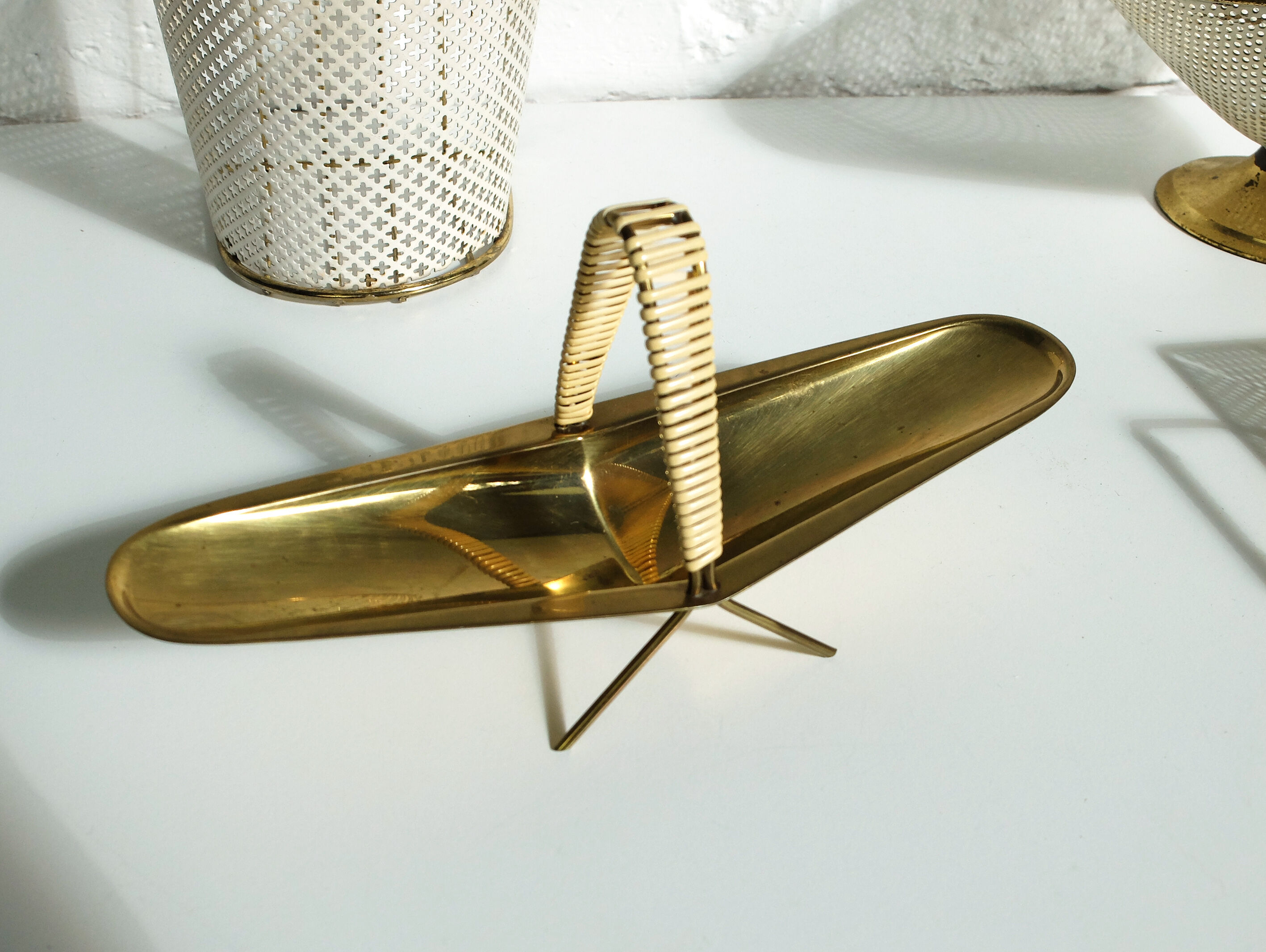 Pocket vacuum white and gold perforated sheet metal & brass 1950s-60s