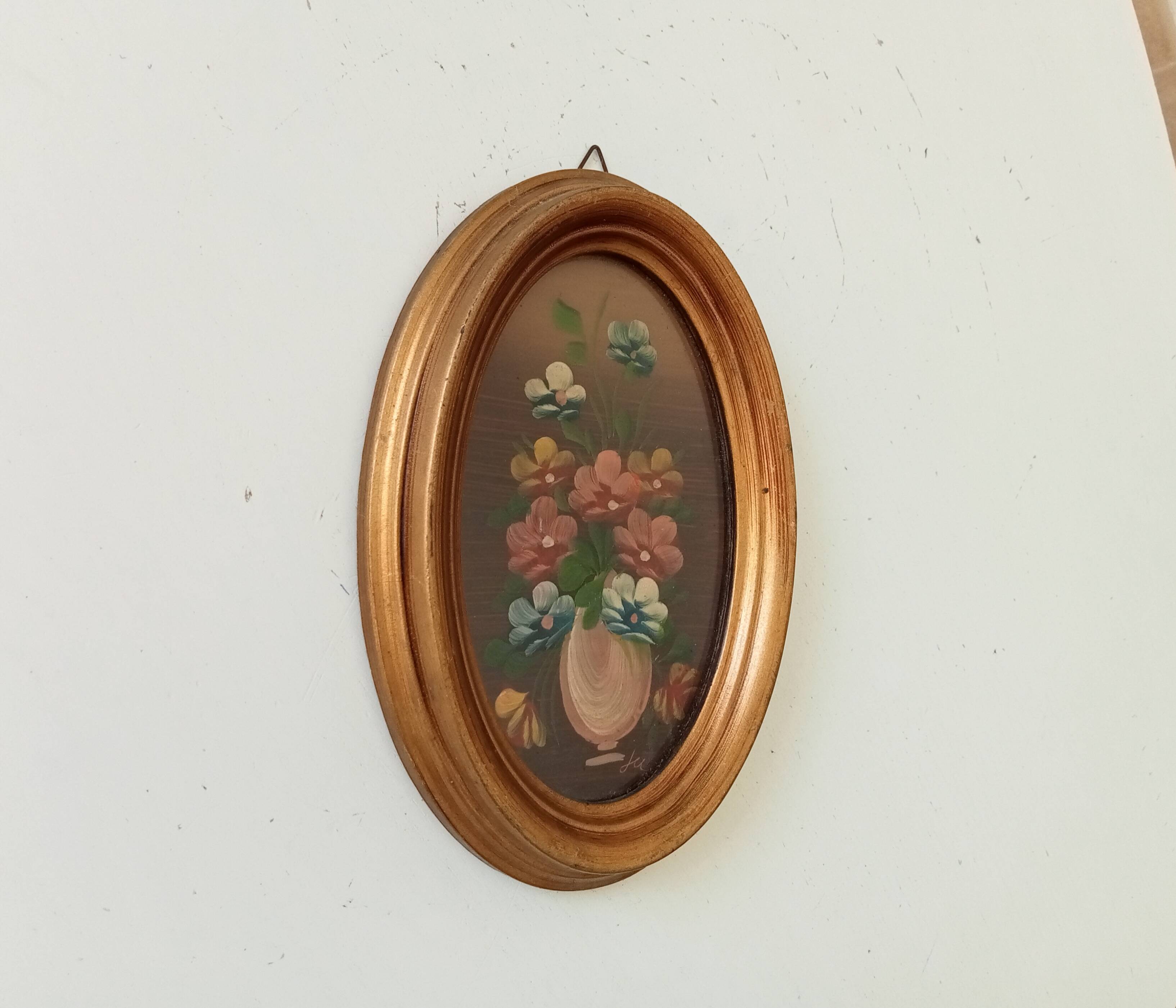 Vintage miniature painting oil painting under glass