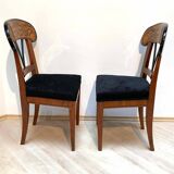 Set of Pair of Biedermeier Shovel Chairs, Walnut, Ink Painting, South Germany, 1830s
