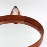 Scandinavian teak mirror with 1950s 19.5cm leather strap