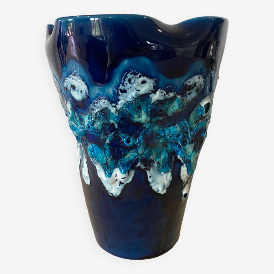 Vase en céramique bleu de Vallauris 1960 | Selency
