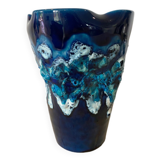 Blue ceramic vase from Vallauris 1960